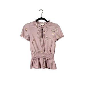 Meraki Boho Y2K Style Short Sleeve Preppy Blouse Keyhole Neckline Size Medium